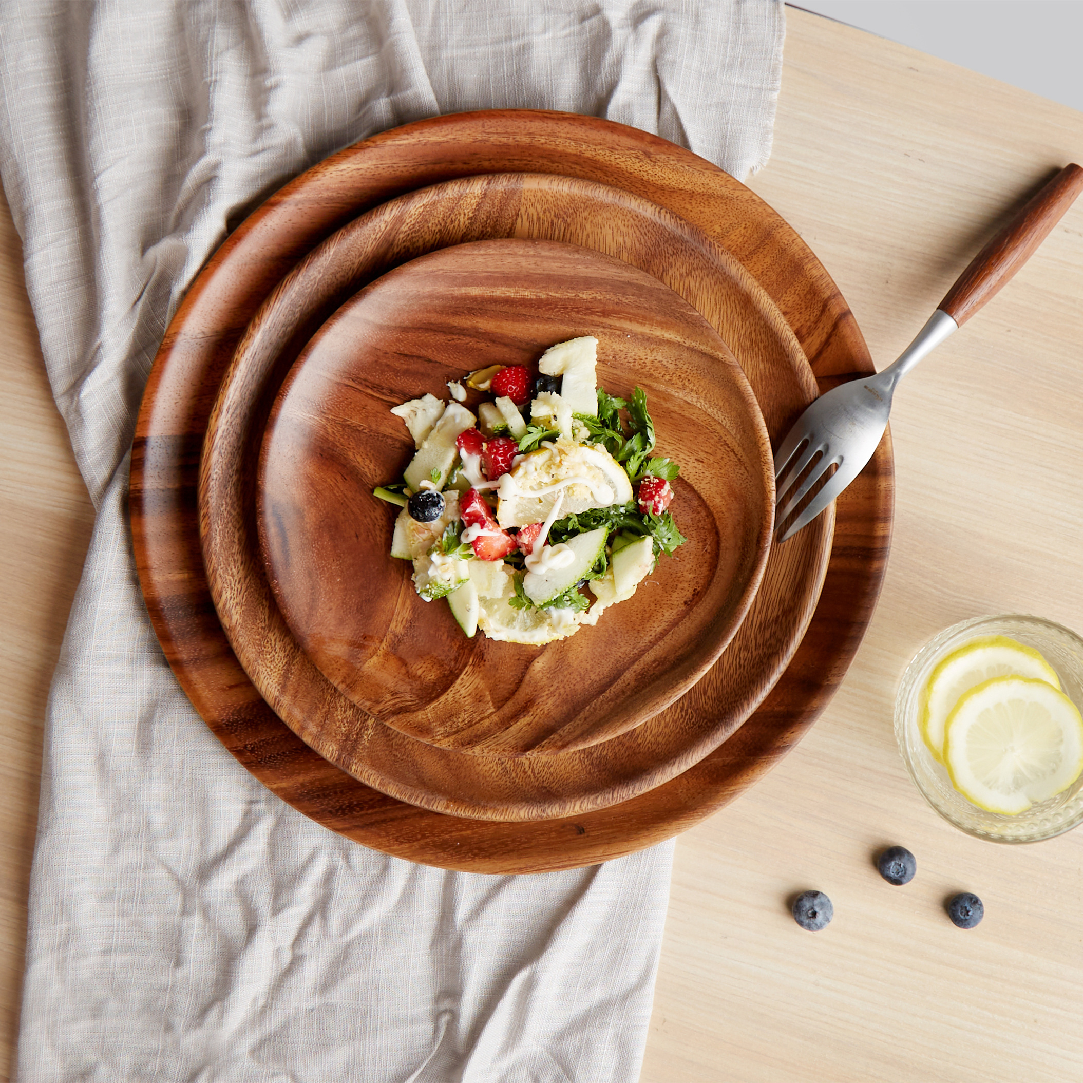 Acacia Wood Round Wooden Plate 